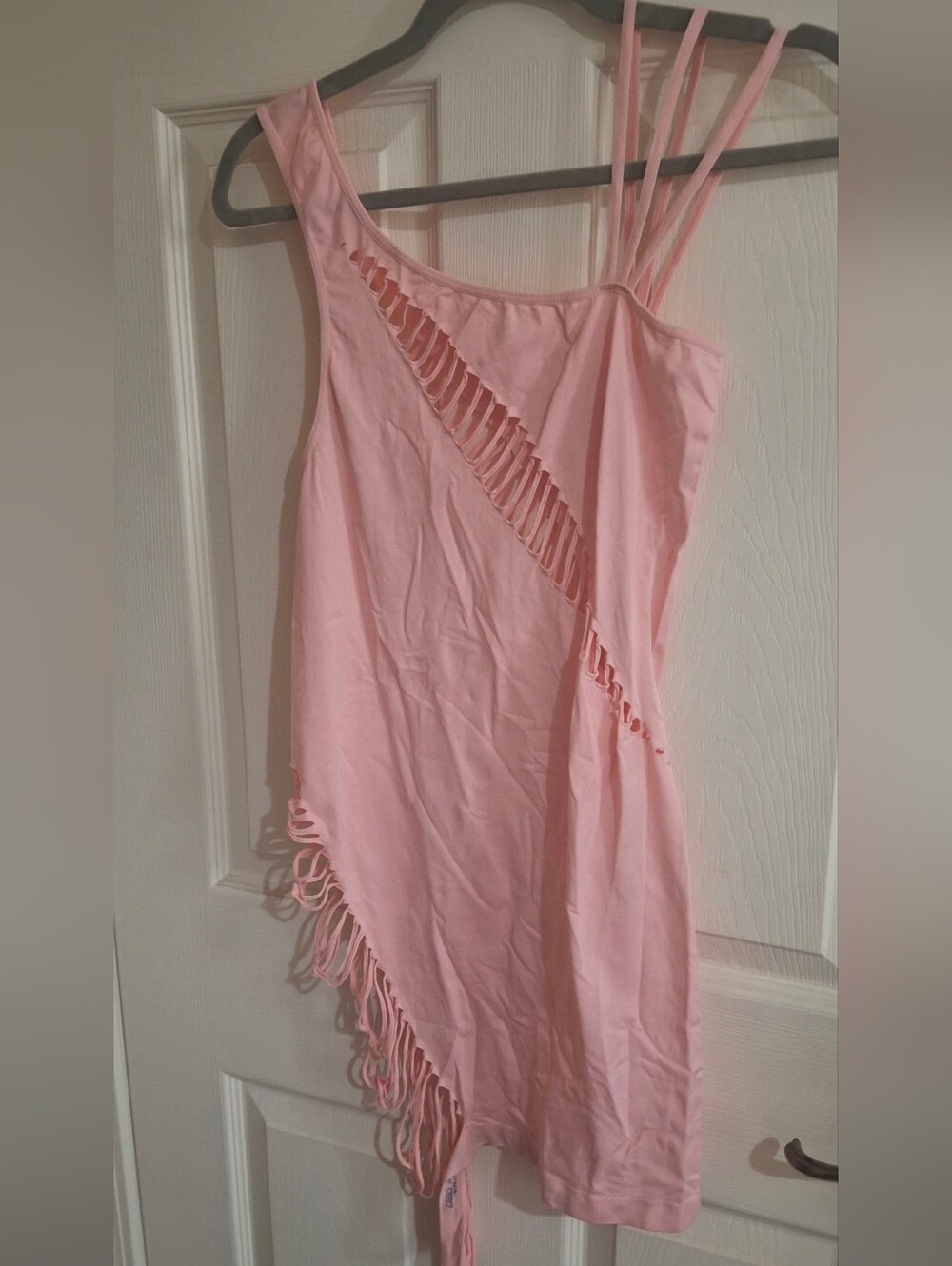 Pink One-Shoulder Fringe Cutout BodyCon Dress